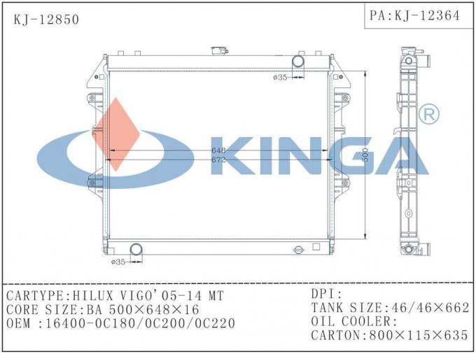 Professional Aluminium Car Radiators Silver Color 16400-OC180/OC200/OC220