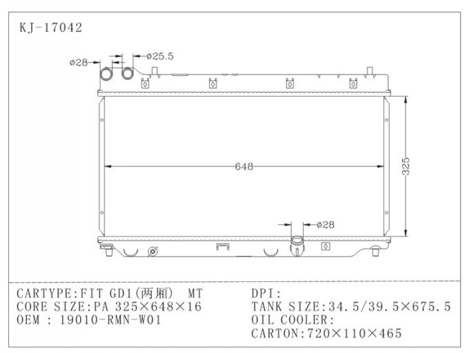 Auto / Car Aluminum Replacement Radiator For Honda FIT GD1 OEM 19010 ...