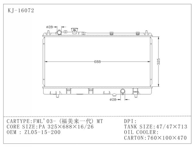 Fml Pro Radiators Stable Performance Mazda Auto Radiator For FML 2003 With OEM ZL05-15-200