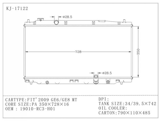 OEM 19010-RC3-H01 Honda Aluminum Radiator For Honda Fit 2009 GE6 / GE8 MT
