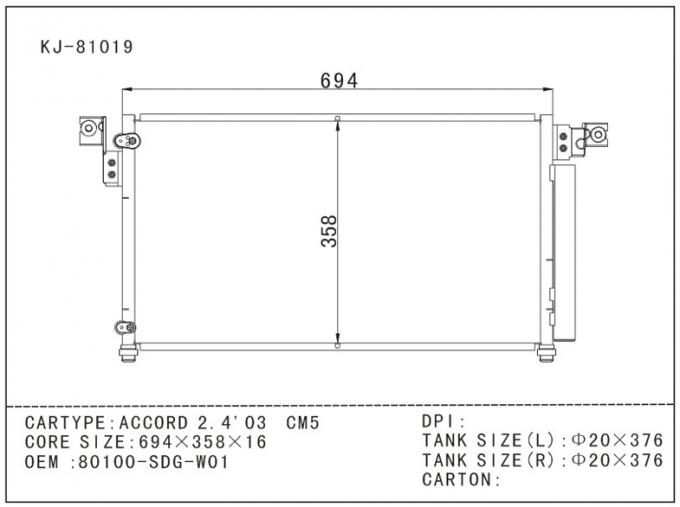ACCORD 2.4 ' 2003 CM5 Honda AC Condenser Parallel flow OEM 80100SDGW01