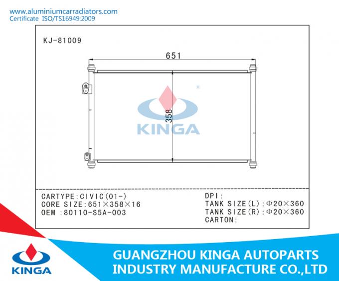 CIVIC (01) Honda AC Condenser OEM 80110S5A003 Aluminum Condenser
