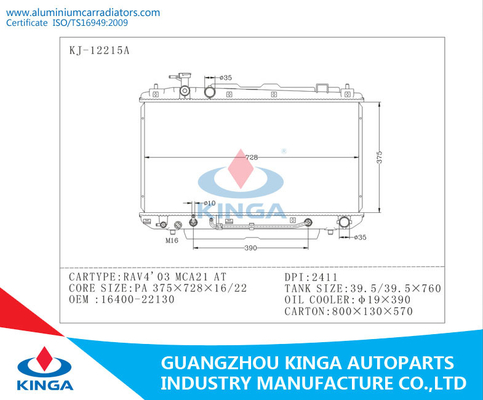 2003 Toyota RAV4 Radiator MCA21 OEM 16400-22130 PA 16 / 22 AT DPI 2411 supplier