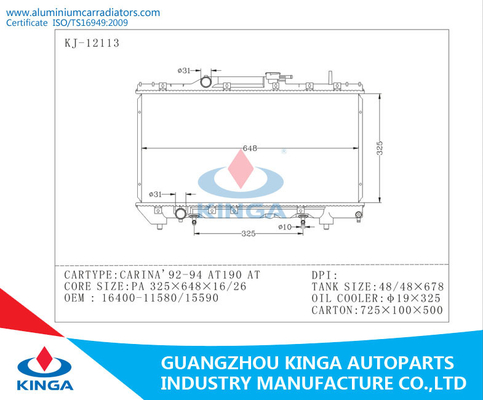 92 93 94 Aluminium Toyota Radiator for CARINA AT190 OEM 16400 - 11580 / 15590 AT supplier