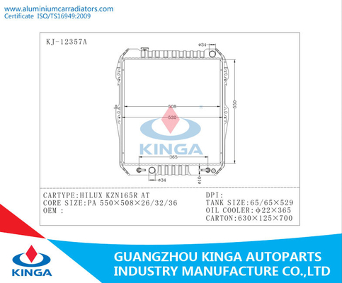 Auto Cooling System Toyota Radiator for HILUX KZN165R With Aluminium Core MT supplier