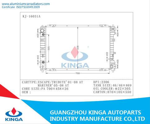 Aluminum Auto Mazda Radiator for Escape Tribute 01-08 and Mariner 05 - 08 supplier