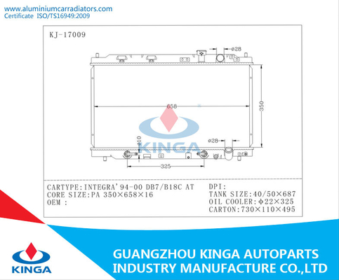 94 - 00 Honda Radiator Aluminum Radiator for Automobile Integra 94 - 00 Db7 AT supplier