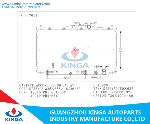 1986 - 1989 Auto Honda ACCORD CA5 Radiator Aluminum Old Model OEM 19010 PH1 631 supplier