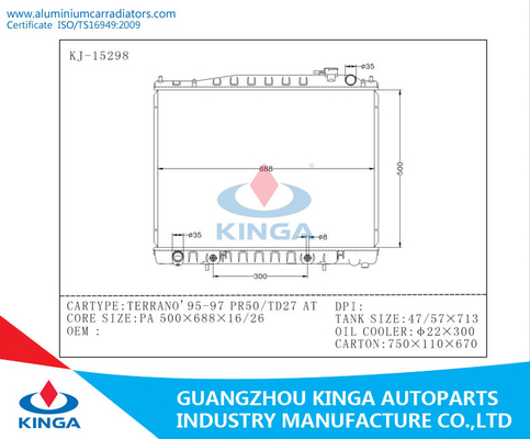 Auto Tank 1995 - 1997 Nissan Radiator TERRAND' 95-97 PR50 / TD27 AT Aluminum supplier