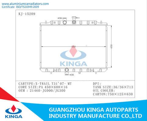 2007 Aluminum Nissan Radiator for X-TRAIL T31 OEM 21460-JG000 / JG300 PA16 / MT supplier