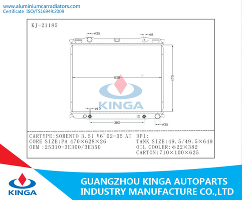 Cooling 02 - 05 Hyundai Radiator for SORENTO 3.5i V6'02-05 OEM 25310-3E300/3E350 supplier