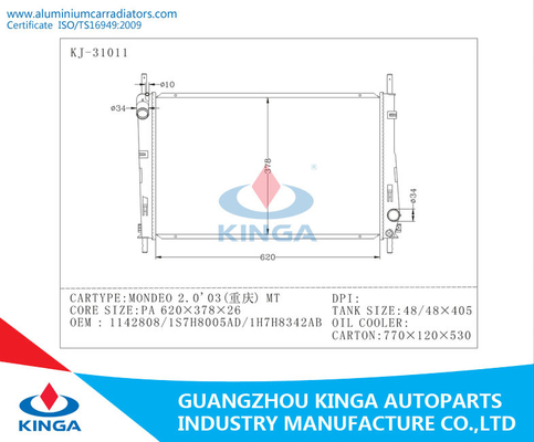 Auto Radiator for Ford Mondeo 2.0 2003 MT OEM 1142808 / 1S7H8005AD / 1H7H8342AB supplier