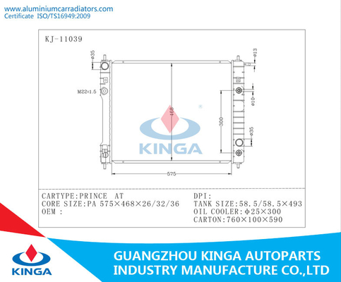 Direct Fit Plastic Tank Aluminium Car Radiator for PRINCE PA 26 / AT supplier