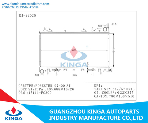 Aluminum Car Radiators for Subaru Forester 97 - 00 with OEM 45111 FC300 supplier