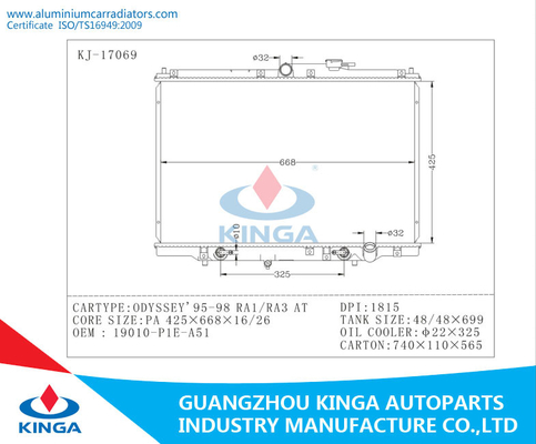 OEM DPI 1815 Honda Aluminum Radiator AT plastic tank thickness 16 mm ODYSSEY'95-98 RA1/RA3 supplier