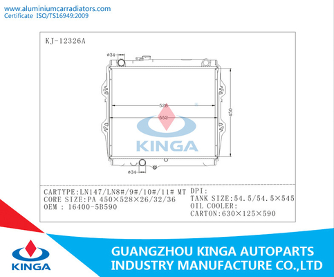 OEM 16400 - 5B590 Toyota HILUX Radiator for HILUX LN147 / LN8 # /9 # / 10 # / 11 supplier