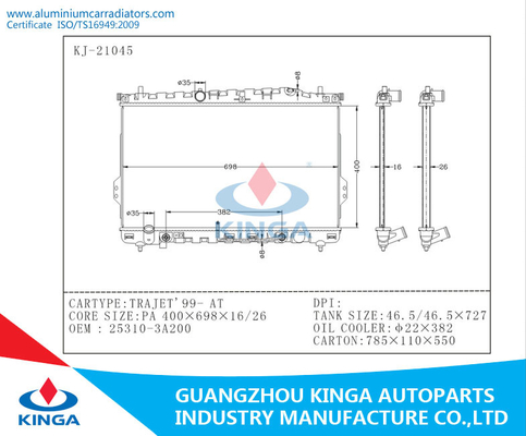 1999 Hyundai Radiator for TRAJET OEM 25310-3A200 PA16 / AT supplier