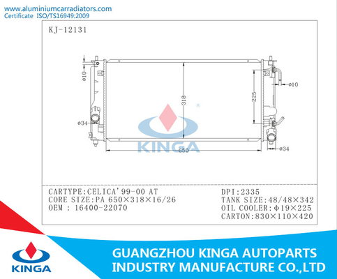 1999 - 2000 PA Toyota Radiator for CELICA OEM 16400-22070 DPI 2335 AT supplier