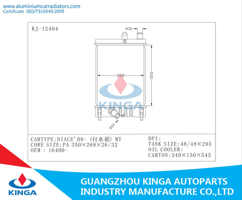 2008 Toyota Automobile Radiator for HIACE OEM 16510 - 30010 PA 26 / MT Silver supplier