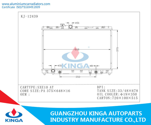 Custom Made Toyota Radiator for SXE10 OEM 16400-7A630 PA16 / AT Silver supplier