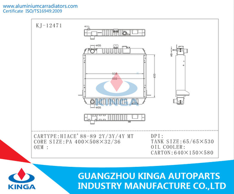 1988 - 1989 MT Toyota Radiator For HIACE 2Y / 3Y / 4Y PA 32 supplier