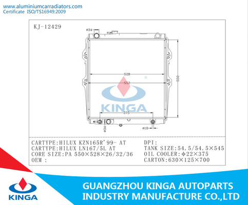 Auto Radiator HILUX KZN165R 99 - AT PA 22mm / 32mm / 36mm supplier