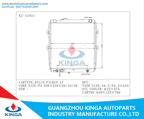 Aluminium Car Radiators HILUX PICKUP PA 26mm / 32mm / 36mm AT supplier