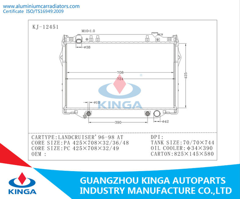 Toyota Vertical Radiators LANDCRUISER  96 - 98 AT  PA &amp; PC   32mm / 36mm / 48mm / 49mm supplier