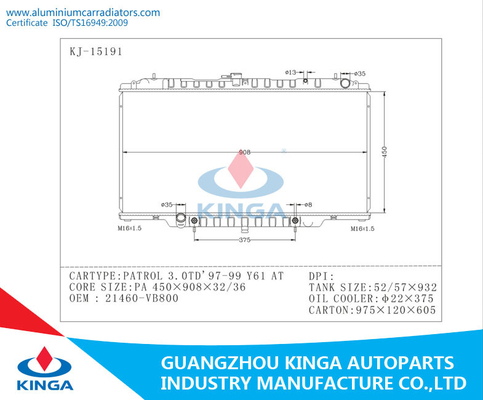 Nissan Radiator PATROL 3.0 TD 97 - 99 Y61 OEM 21460 - VB800 AT supplier