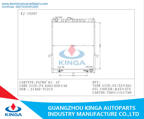 Nissan OEM 21460 - VC215 Auto Aluminium Car Radiators PATRO 01 PA 36mm AT supplier