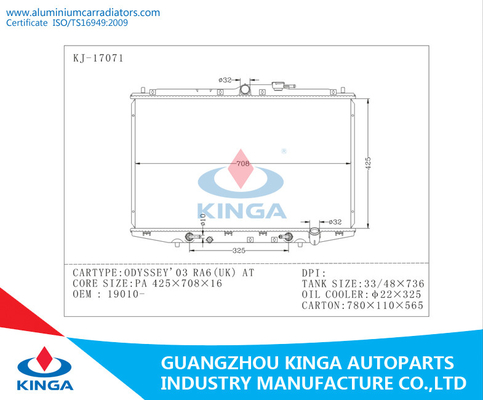 OEM 19010 Designer Radiators For Honda ODYSSEY 03 RA6 ( UK ) AT PA 16mm supplier