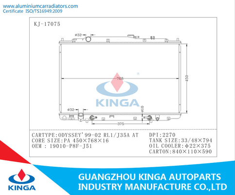 Honda Replacement Radiators ODYSSEY 99 - 02 RL1 / J35A OEM ODYSSEY 99 - 02 RL1 / J35A DPI 2270 supplier