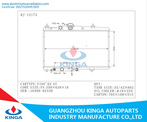 2002 Toyota Radiator Vios Auto Transmission OEM 16400 - 02430 Aluminum supplier