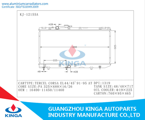 Auto Parts Toyota Radiator For TERCEL CORSA OEM 16400 - 11450 / 11460 DPI 1319 AT supplier