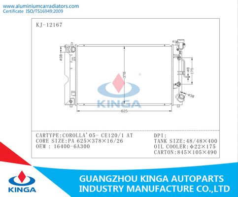 Auto Parts Aluminum Radiator For Toyota COROLLA 05 - CE120 / CE121 16400 - 6A300 AT supplier