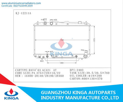 Aluminum Toyota Radiator For RAV4 03 ACA21 OEM 16400 - 28140 / 28190 / 28460 supplier