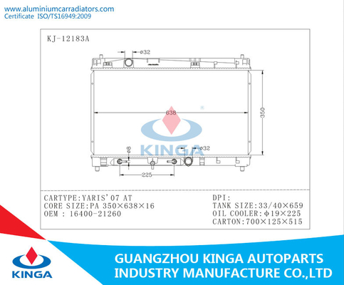 16400-21260 AT Auto Parts Aluminium Car Radiators Toyota Yaris 07 supplier