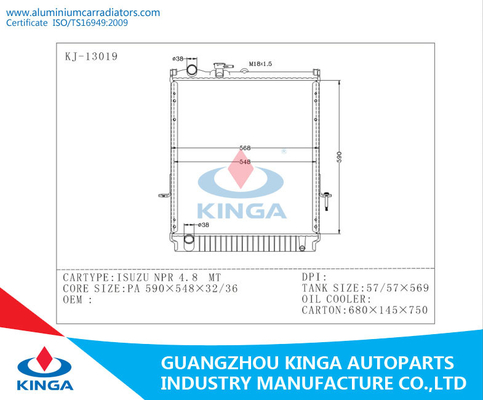 High Performance Aluminium Car Radiators For ISUZU NPR 4.8 PA26/32/36 supplier