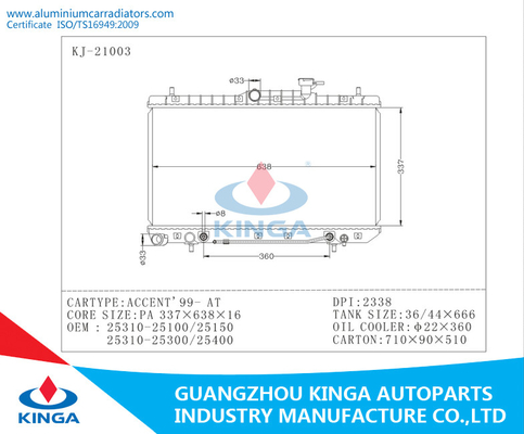 Hyundai Radiator ACCENT 99- OEM 25310-25100/25150 25310-25300/25400 AT supplier