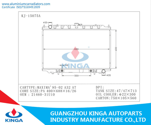 Automotive Spart Part Nissan Sentra Radiator Maxima A32 OEM 21460 31U10 supplier