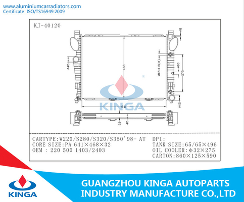 BENZ Aluminium Car Radiators W220/S280/S320/S350 98-220 500 1403/2403 AT supplier