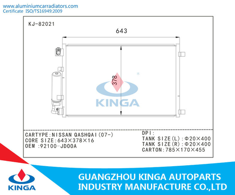 Nissan air ac conditioning condenser Of QASHQAI 2007 OEM 92100-JD00A supplier