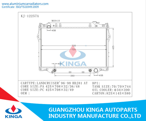 LAND CRUISER 1996 - 1998 HDJ81 Taoyota Toyota Radiator AT Aluminum Body supplier