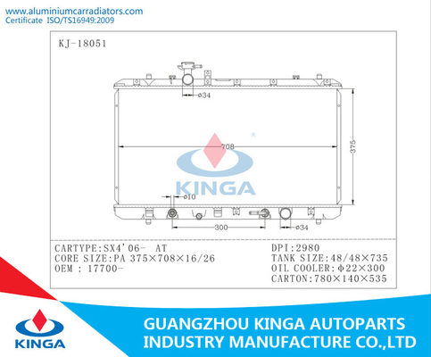 2006 SX4 AT Suzuki Car Auto Radiator With Plastic Tank 17700 - 80J10 DPI 2980 supplier