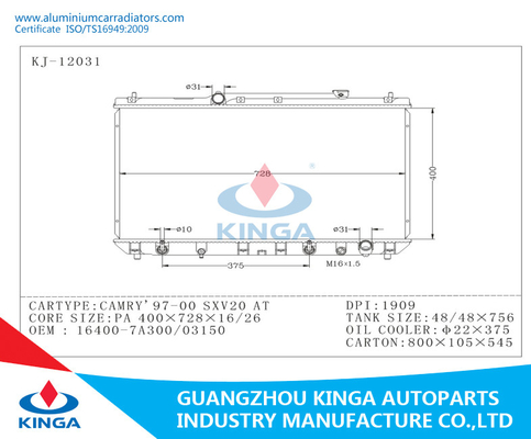 Auto Spare Part Toyota Radiator Camry 97 - 00 SXV20 Oem 16400 - 7A300 supplier