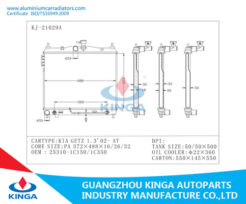 Auto Replaced Hyundai Radiator For Kia Getz 1.3 Year 2002 Oem 25310 - 1C150 supplier