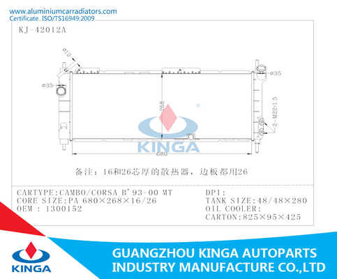 Opel Cambo / Corsa B 93 - 00 Aluminium Car Radiators 1300152 supplier