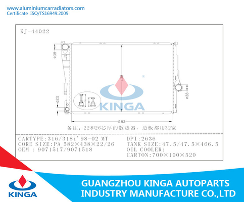 BMW 316 / 318I Year 98 - 02 Aluminium Car Radiators 9071517 / 9071518 supplier