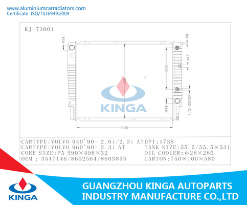 Auto Spare Part Aluminum Radiator For Volvo 940 ' 90 - 2.0I / 2.3I OEM 3547146 supplier