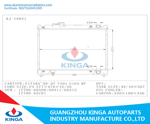 Aluminum Custom Car Radiators For Suzuki VITARA ' 88 - 97 TA01 G16A  OEM 17700-60A00 / 60A11/60A12 17700 - 85C01 supplier